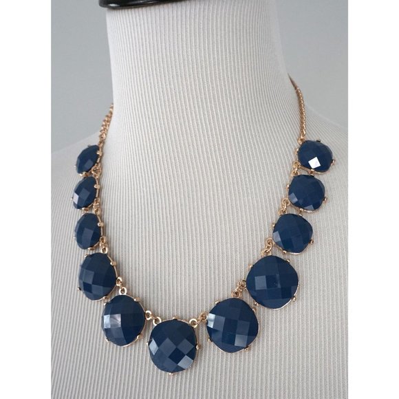 Blue Gold Large Jewel Chain Link Party Necklace - Picture 2 of 4